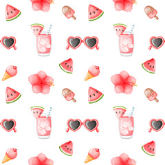 Watercolor summer seamless pattern.