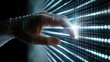 © kvladimirv - Hand Interacting with Futuristic Digital Interface, Touching Virtual Screen with Neon Lights
