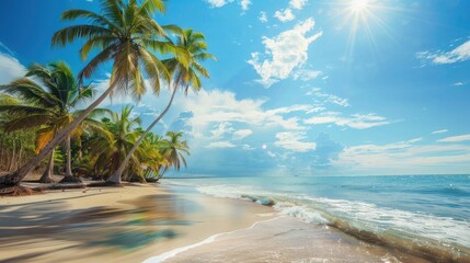 Canvas Print - Beach adorned with palm trees