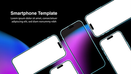 Poster - Smartphone and Mobile App Presentation, Web Banner, background and Promotion Idea Template with Colorful Liquid Bubbles. Smartphone Mockup and Device front view. Vector Illustration.