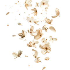 Wall Mural - Petal flowers flying in the air in spring season isolated white on background