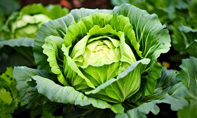 Wall Mural - Cabbage in the garden, Ai Generated