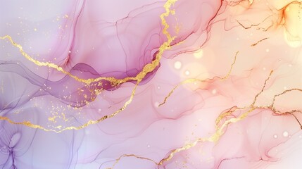 Poster - : A delicate alcohol ink abstract background with soft pastels and intricate gold veins, creating an ethereal and sophisticated composition.