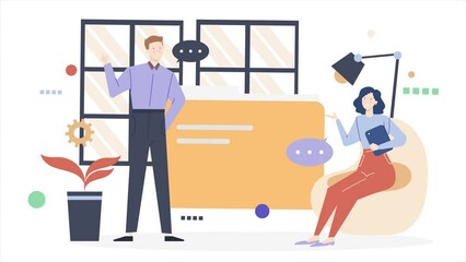 Startup team work landing page website illustration template. business animated illustration. business animation video