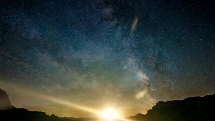 mountain silhouette, night sky with a milky way