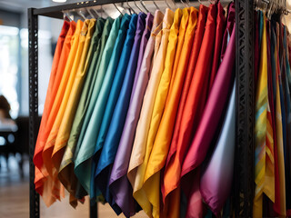 Colorful fabric on a rack.