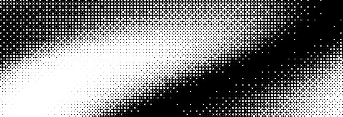 Poster - Bitmap grunge gradient texture. Black and white pixelated dither pattern wallpaper. Abstract glitchy 8 bit game pattern background. Retro wide rasterized backdrop. pixel art Illustration. Vector