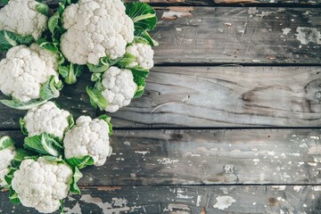 Wall Mural - Fresh cauliflower on wooden background