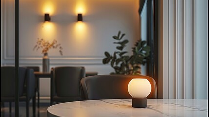 Poster - Modern house dining room with wall light on white wall close up. Generative AI.