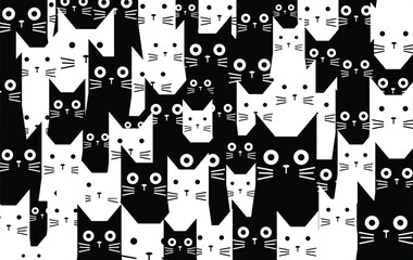 Wall Mural - Black and White Abstract Cat Pattern