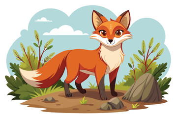 Wall Mural - cartoon fox, and isolated on a beautiful natural background