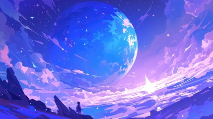Wall Mural - Experience the mesmerizing sight of Mercury the smallest planet in our solar system as it gleams brightly against the backdrop of a vast star studded sky Delve into a stunning cartoon illust