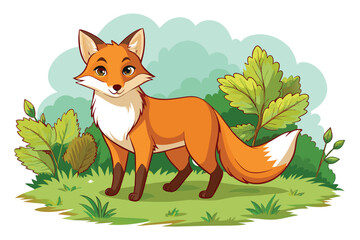 Wall Mural - cartoon fox, and isolated on a beautiful natural background