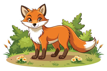 Wall Mural - cartoon fox, and isolated on a beautiful natural background