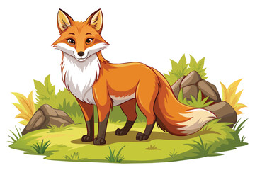 Wall Mural - cartoon fox, and isolated on a beautiful natural background