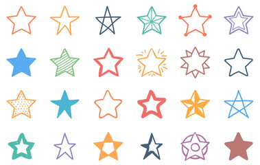 Wall Mural - Set of 24 hand drawn colored stars, cut out