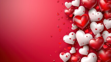 Wall Mural -   A group of red and white hearts floating on a red and white backdrop with water droplets