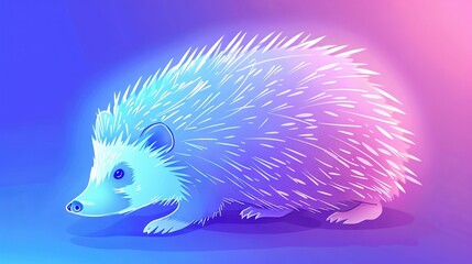 Wall Mural -   A porcupine sits on a blue-pink background with white sprinkles in its fur