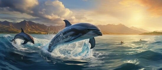 A wild dolphin jumping from ocean