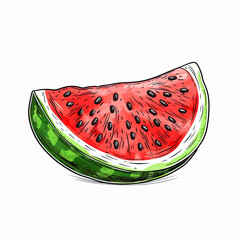 Wall Mural - Watermelon clipart  isolated on a white background, painting with colored pencil, hand-drawn minimal style, textured, vector, white background
