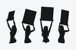© Irkhamsterstock - set of silhouettes of sexy ring girl lifting boards. isolated on white background. vector illustration.