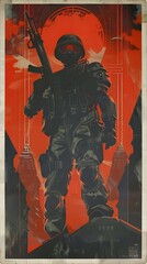 Wall Mural - Futuristic Warrior Soldier in Dystopian Battlefield with Intense Action