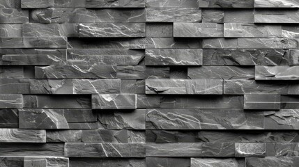  A monochrome image of a marble wall, comprised of gray blocks, features a singular figure in black and white, standing before it