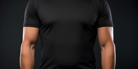 Wall Mural - Black T-Shirt Isolated on Black Background. Concept Black T-Shirt, Isolated Background, Clothing Photography
