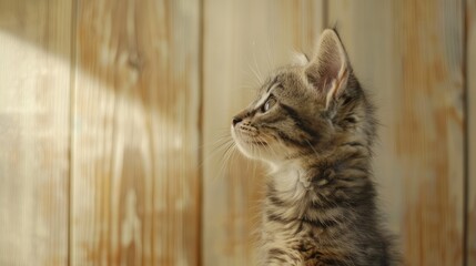 Poster - Adorable kitty against a pale wood backdrop