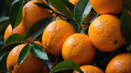 Wall Mural - Orange trees with ripe fruits. Bloomy orange garden.	