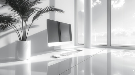 Poster - A clean white desktop computer perspective, simple and elegant colors. Generative AI.