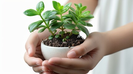 Aufkleber - Hands holding plant side view isolated on white background. Generative AI.