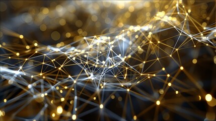 Fototapete - Abstract digital network connections with gold silver color. Generative AI.