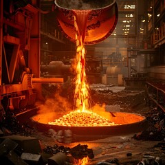 Wall Mural - Molten Metal Pouring in Industrial Steel Mill Foundry Interior