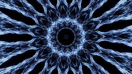 Poster - Kaleidoscopic pattern looking like sun with spreading rays. Animation. Symmetrical pattern with energy flow.