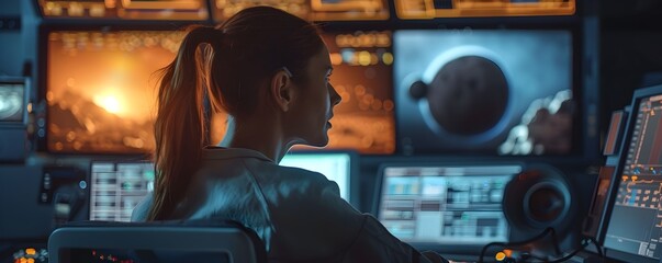 Poster - Scientists Monitoring Asteroid Landing of Exploratory Probe in Futuristic Control Room