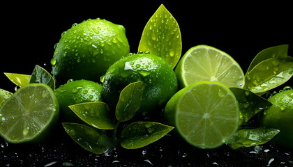 green lime with water drops. Generative ai