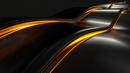 Wall Mural -  Abstract black background with neon orange wave design as wallpaper illustration
