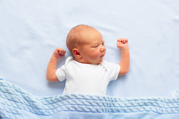 Canvas Print - Newborn baby boy on a blue blanket