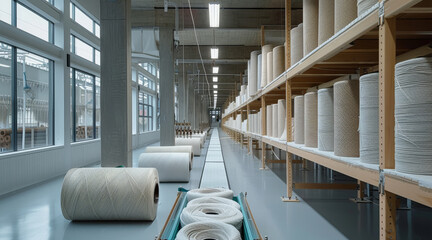 Poster - Thread factory made from natural fibers. Generative AI.