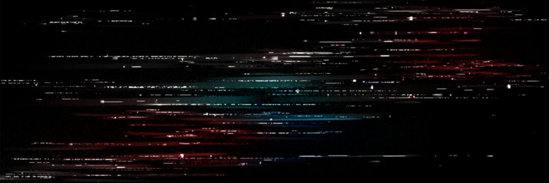 Tv glitch screen bg. Digital noise effect vhs background. Static pixel error video overlay. Abstract tape rewind hologram with destruction grain and scratch line. Green, blue and red graphic pattern