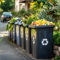 Wall Mural - Neighborhood Shared Waste Recycling and Composting System on Urban Street