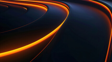 Wall Mural - Abstract black background with neon orange glowing wave - line design as wallpaper illustration