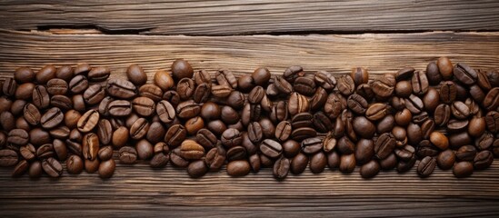 Wall Mural - A copy space image of roasted coffee beans on a vintage wooden background