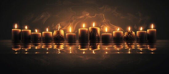 Aufkleber - A mesmerizing image of burning candles in the dark their mesmerizing glow reflected in a mirror creating a captivating copy space image