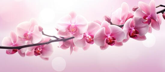 Sticker - A stunning double exposure image of a branch adorned with beautiful pink orchid flowers providing plenty of copy space