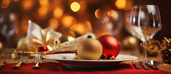 Decorate your Christmas table with a festive background giving you ample copy space for your decorations