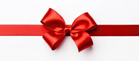 A red satin ribbon is shown as a copy space image against a white background