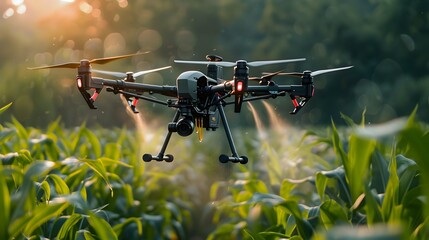 Poster - autonomous agricultural drone monitoring crop health and spraying pesticides in green field