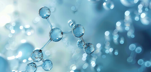 Aufkleber - Connected water molecules on a light blue background, close up. Generative AI.